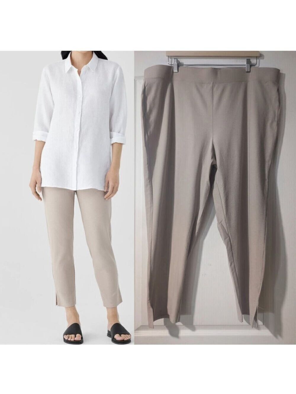 Eileen Fisher | Washable Stretch Crepe Crop with Slits In Wheat